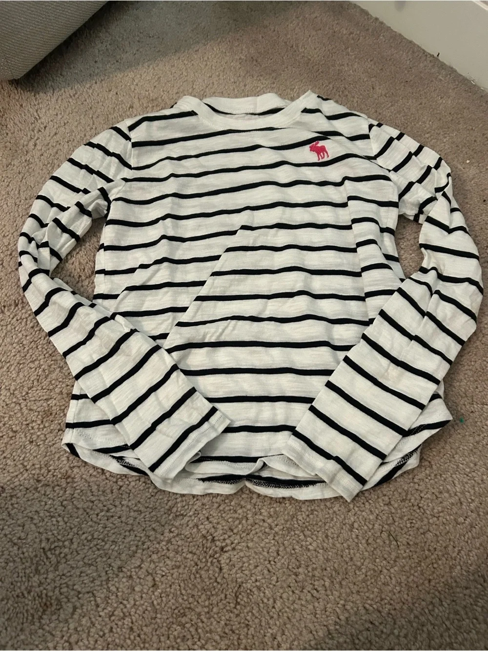 Kids Long-Sleeve Striped Tee with Embroidered Logo - White & Black